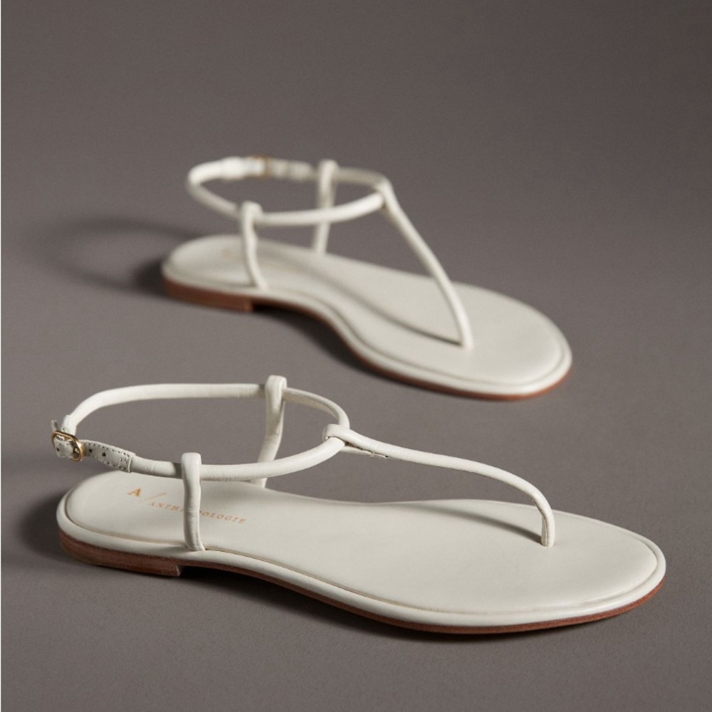 NIB Anthropologie T Strap Sandals White Size 6/6.5
